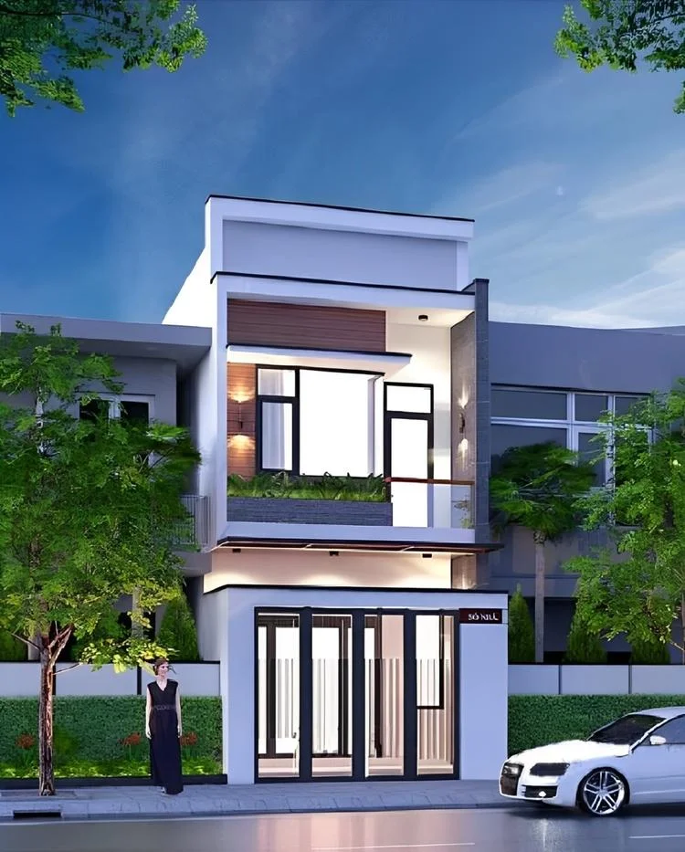 Mẫu nhà 2 tầng mái bằng kiểu dáng hiện đại