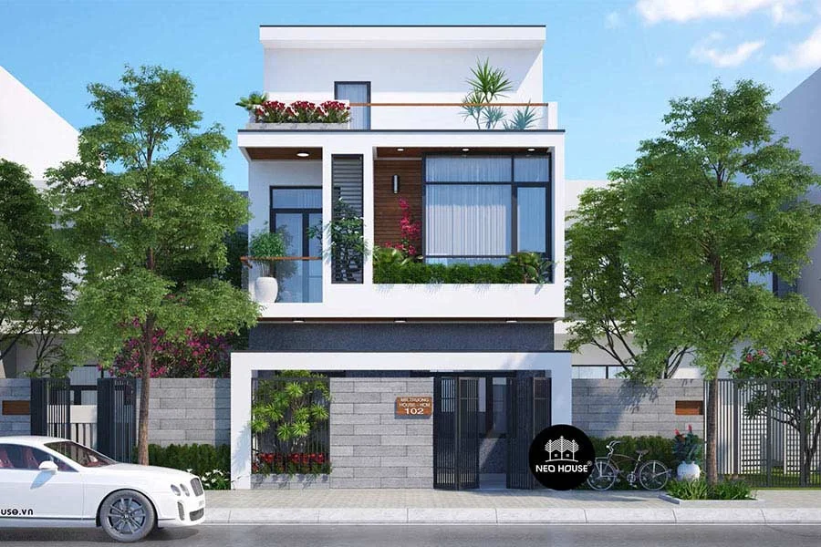Mẫu nhà 2 tầng kết hợp cây xanh mát mẻ