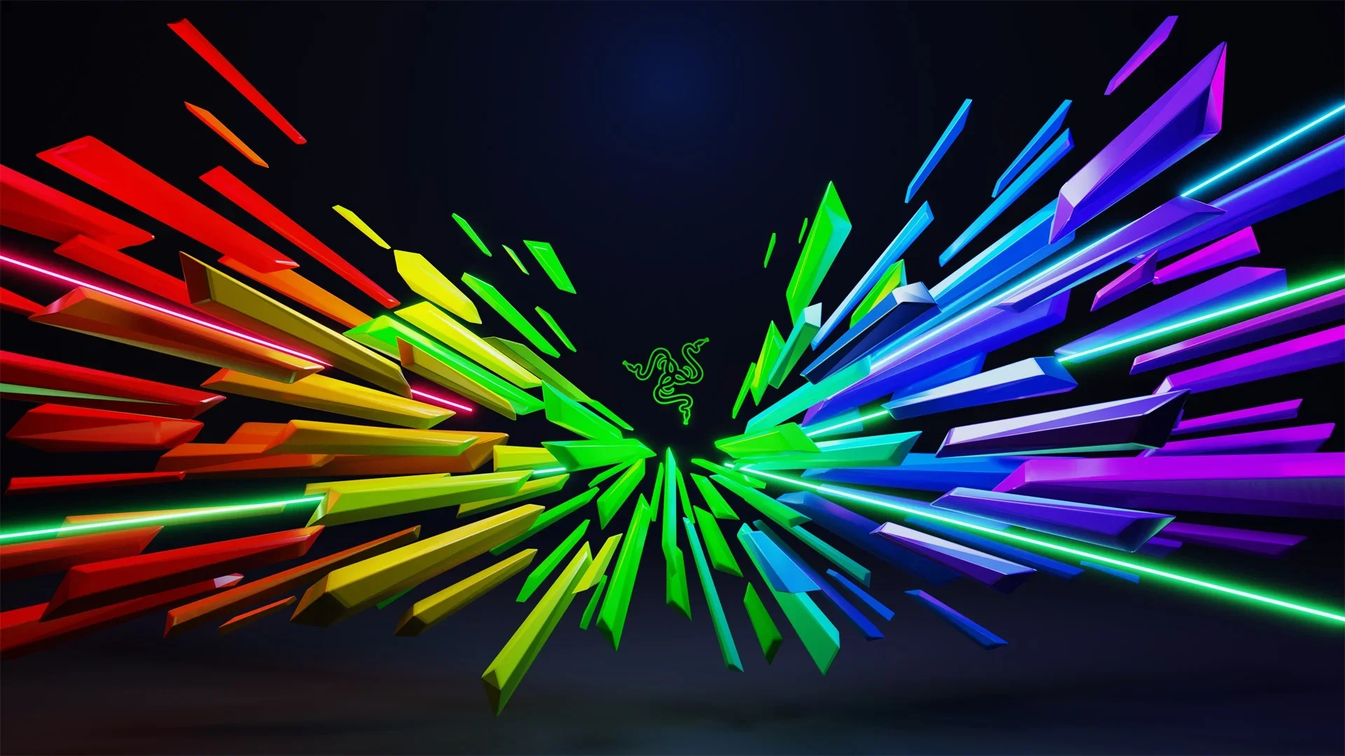 Hình nền PC trừu tượng với các dải màu neon bùng nổ trên nền tối