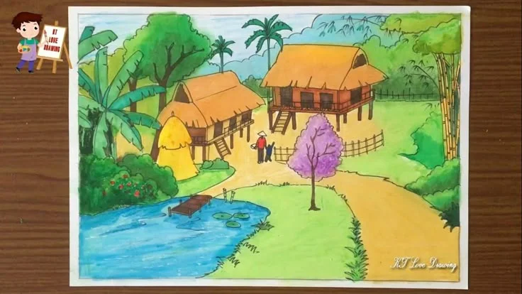 Vẽ ngôi nhà | Cách vẽ ngôi nhà | Ngôi nhà trong tranh | Vẽ tranh phong cảnh quê hương