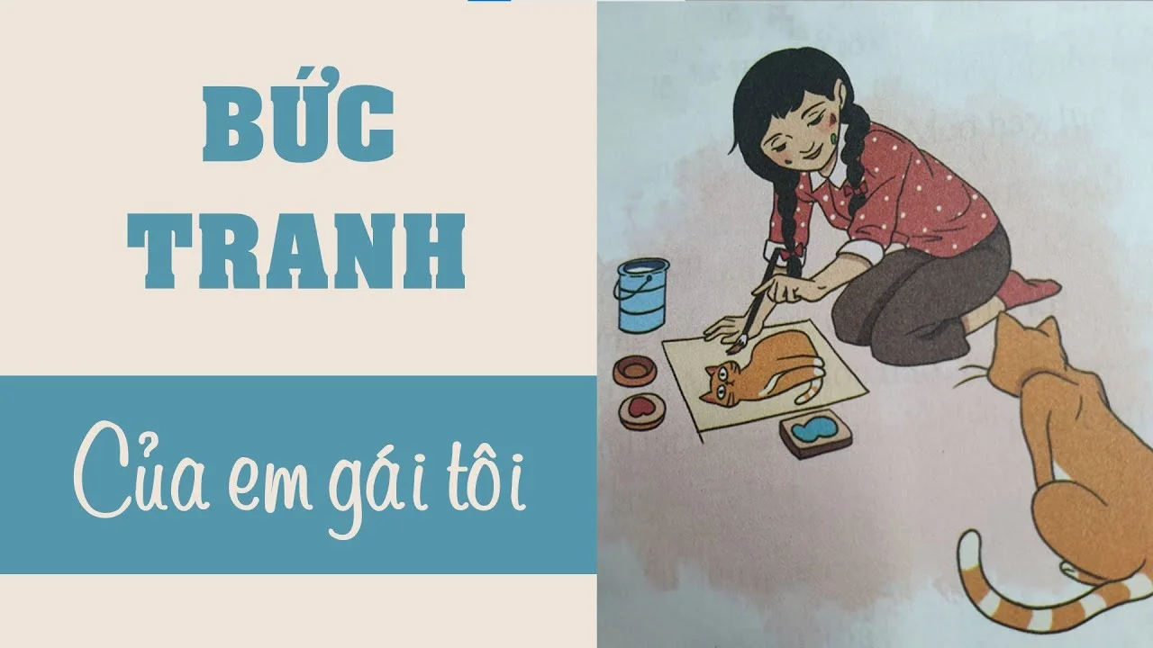 Minh họa bức tranh của em gái tôi đang vẽ mèo cưng