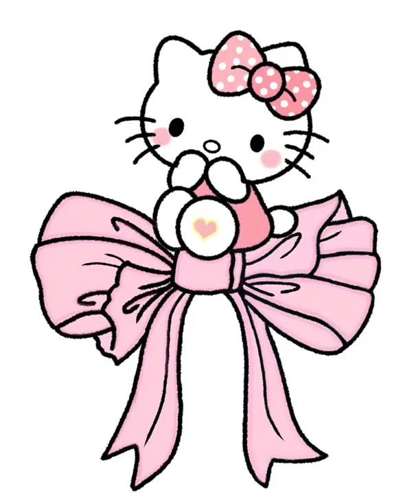 tranh vẽ Hello Kitty với chiếc nơ khổng lồ