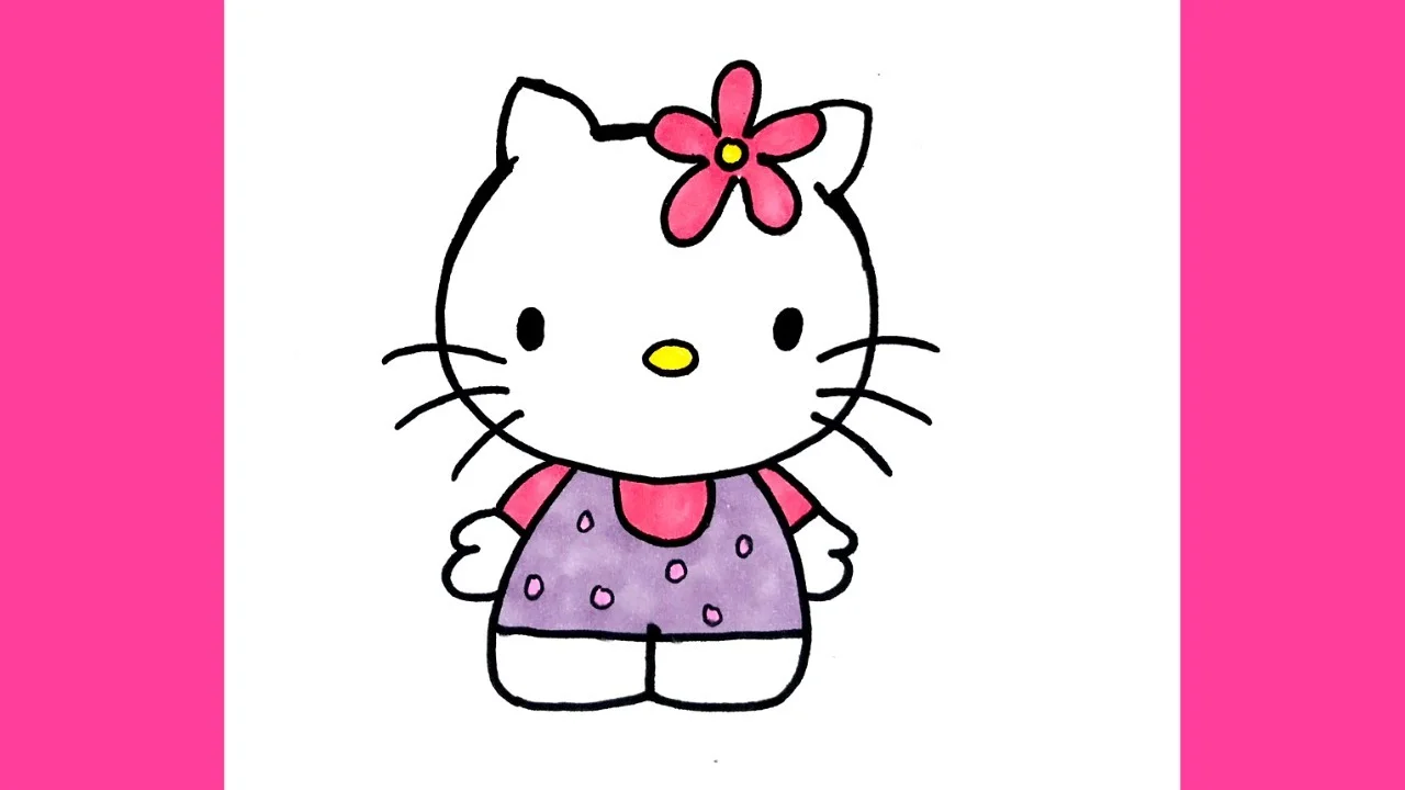 tranh vẽ Hello Kitty mặc váy tím