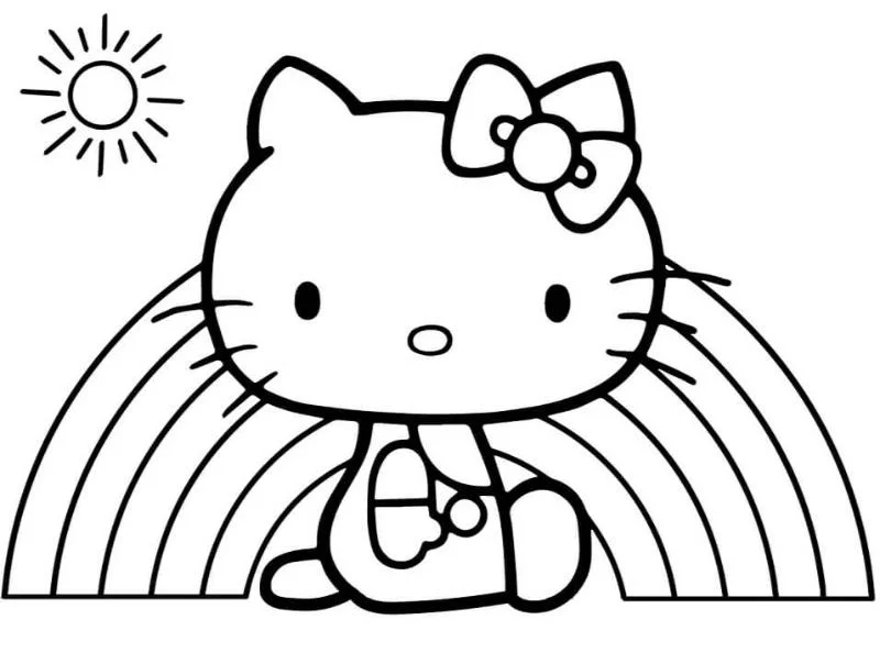 tranh to mau hello kitty va cau vong