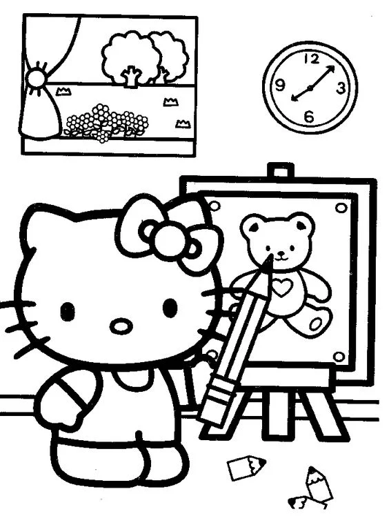 Tranh tô màu mèo hello kitty vẽ tranh « in trực tiếp, có tô màu online