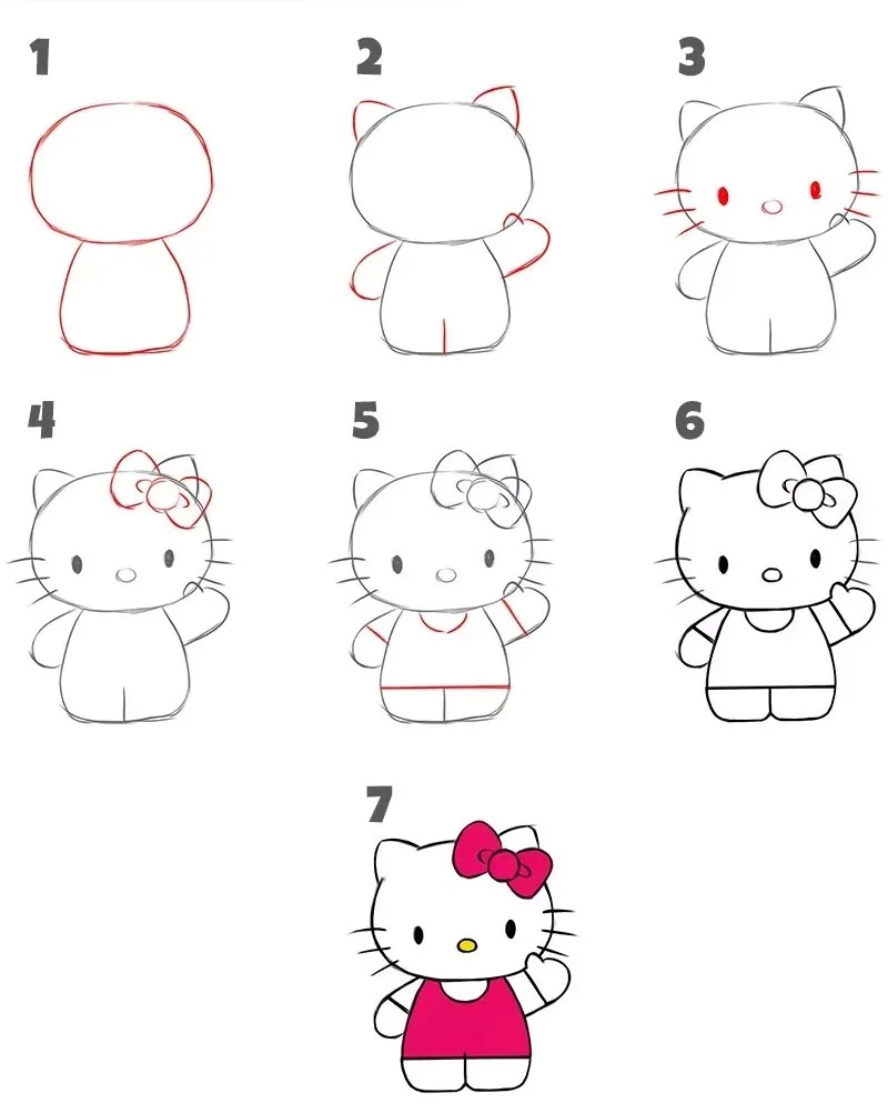 Hướng dẫn 7 bước vẽ Hello Kitty cho người mới bắt đầu