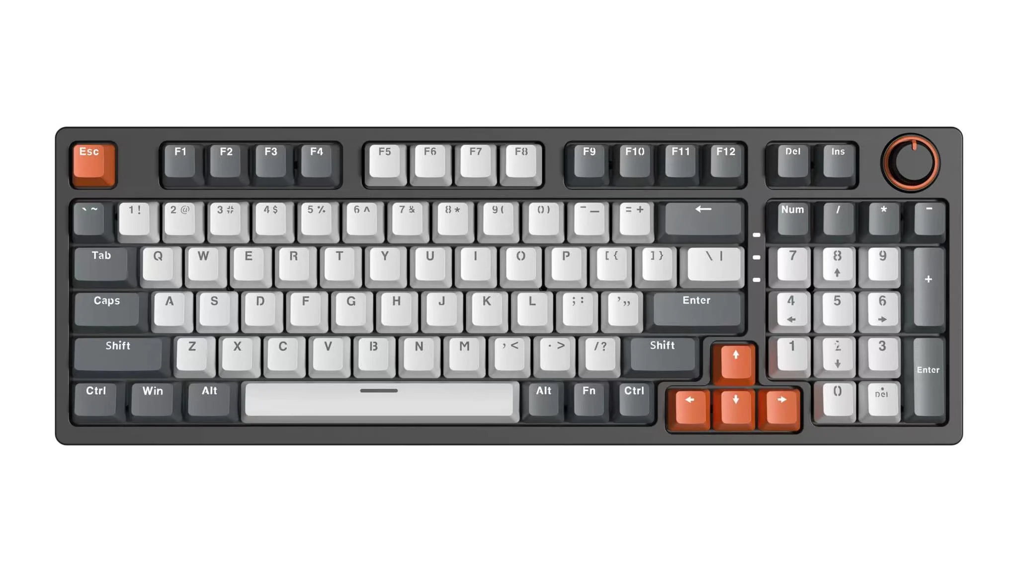 bàn phím cơ với keycap trắng xám kết hợp phím màu cam nổi bật