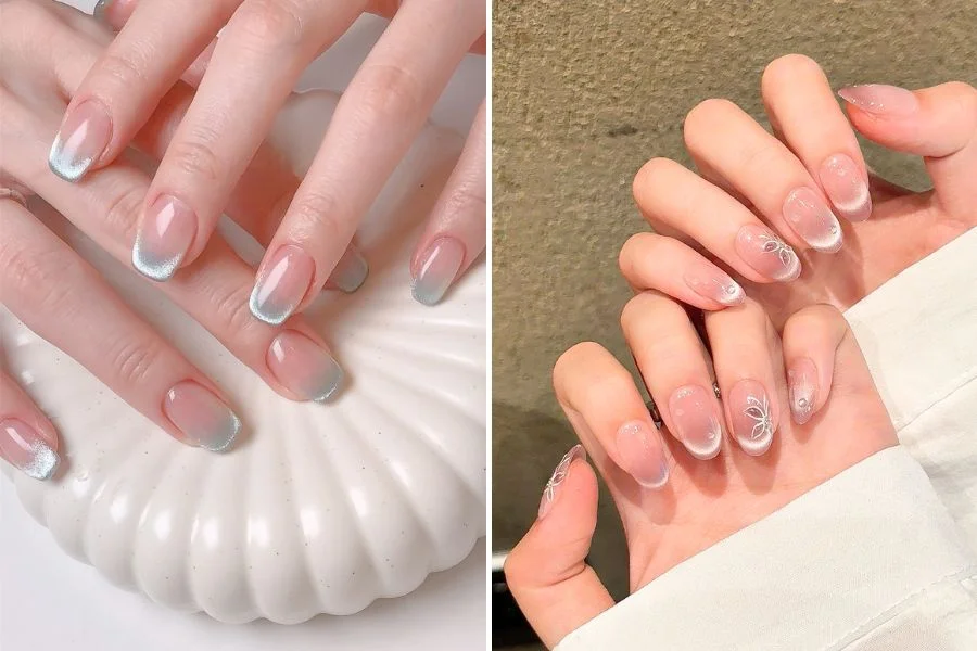 Nail mắt mèo có nhiều tone màu xinh, lấp lánh vừa đủ cho nàng công sở