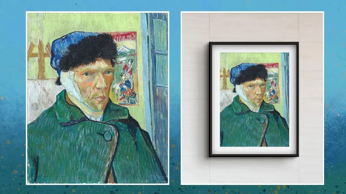 Bức tranh chân dung tự họa của Van Gogh với băng quấn tai được đóng khung treo tường
