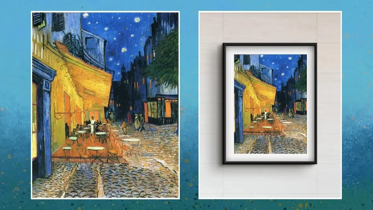 Bức tranh Quán cà phê đêm của Van Gogh được đóng khung treo tường