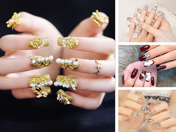 mẫu nail cô dâu đính đá