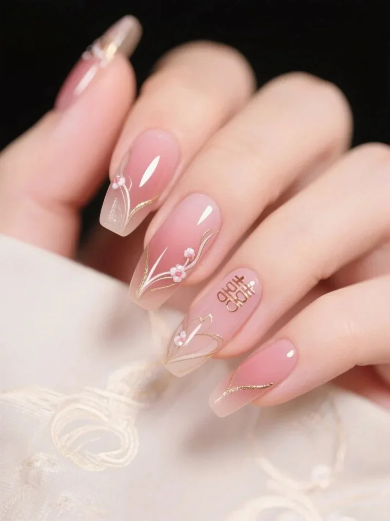 Mẫu nail cô dâu kiểu ombre nhẹ nhàng