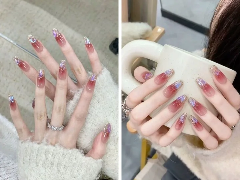 Mẫu nail sơn thạch mắt mèo khảm xà cừ