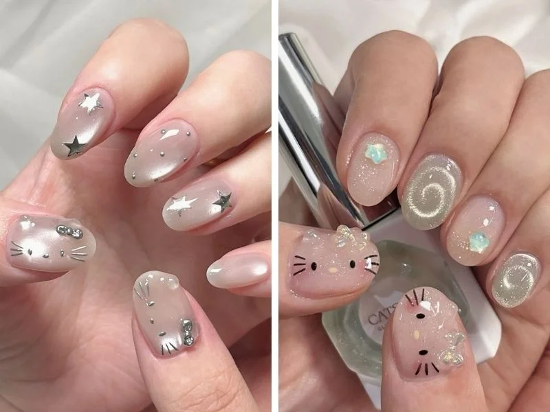 Mẫu nail thạch mắt mèo Hello Kitty