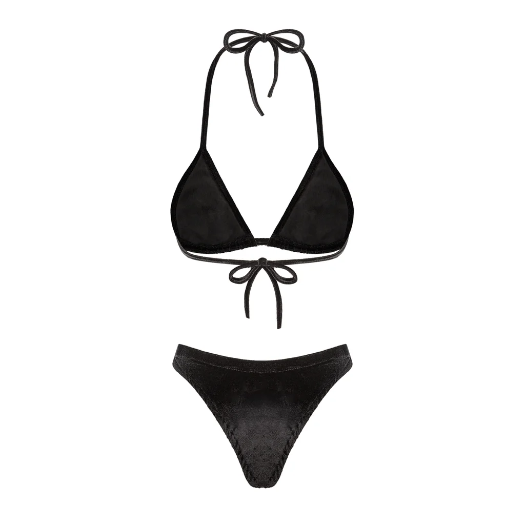 Bộ bikini hai mảnh màu đen kiểu dây buộc