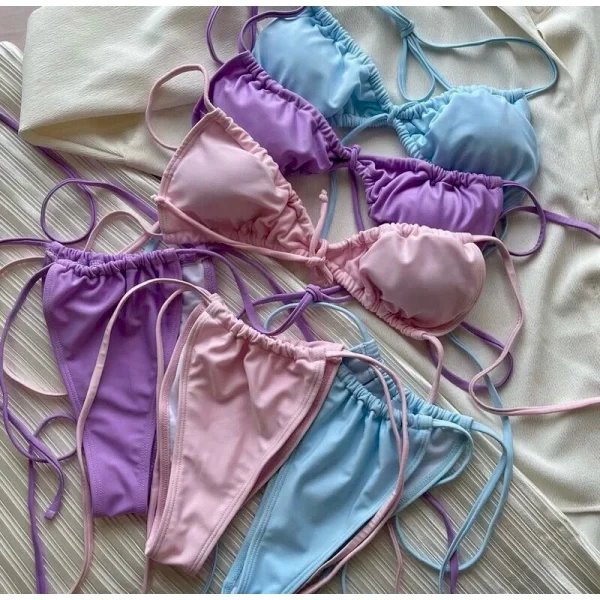 Bikini Nữ 2 Mảnh Quần Kiểu Dáng Nhỏ Áo Rút Dây Xinh Xắn Giá 18.896 VND | Tripmart