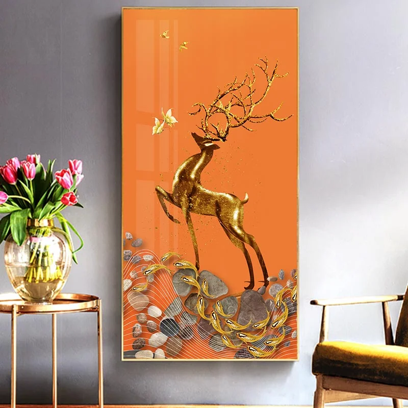 tranh con nai vàng tráng gương