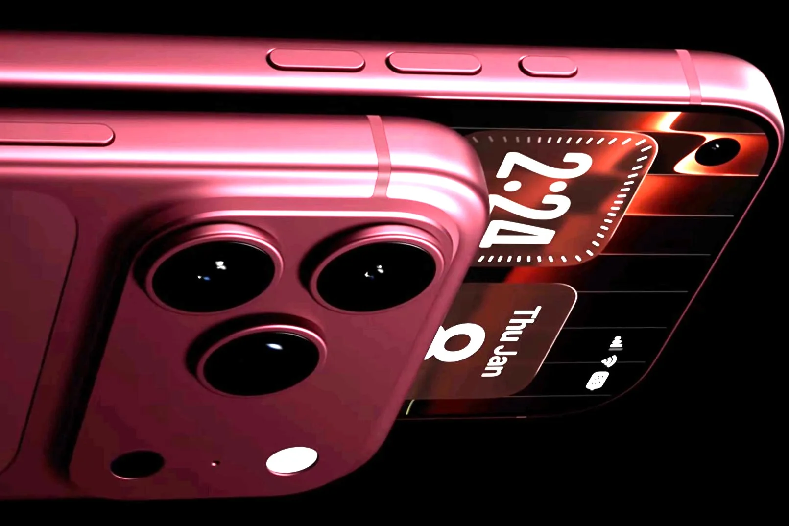 iPhone 18 Pro Max màu hồng rose gold với thiết kế camera kép sang trọng trên nền đen — mẫu iPhone 18 Pro Max concept mới nhất