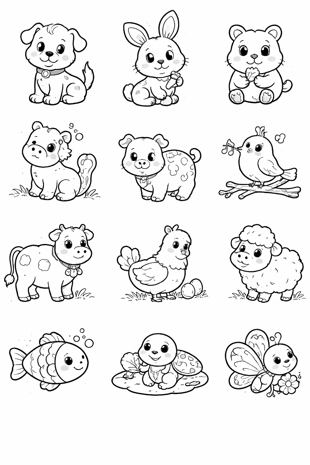 12 mẫu tô màu theo chủ đề: động vật quen thuộc