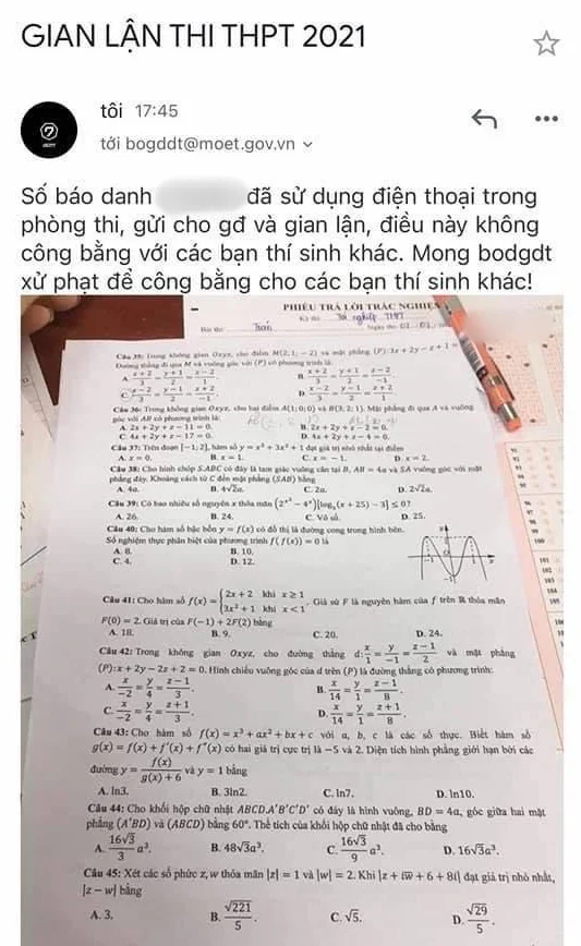 Nghi vấn thí sinh lén chụp ảnh đề thi Toán tuồn ra ngoài, người nhà đăng lên mạng nhờ giải gấp?