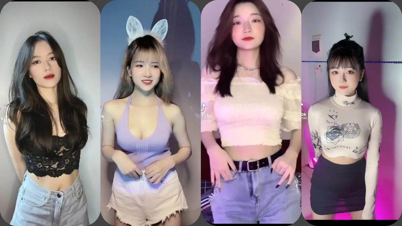 Tập hợp những gái xinh nhảy và tạo dáng trước ống kính livestream