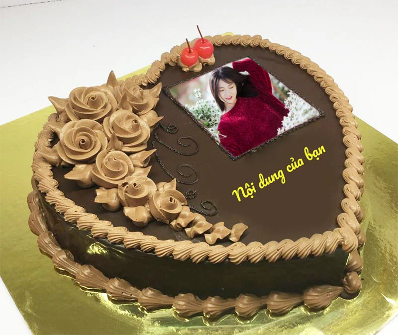Ghép ảnh vào bánh sinh nhật trái tim chocolate có tên