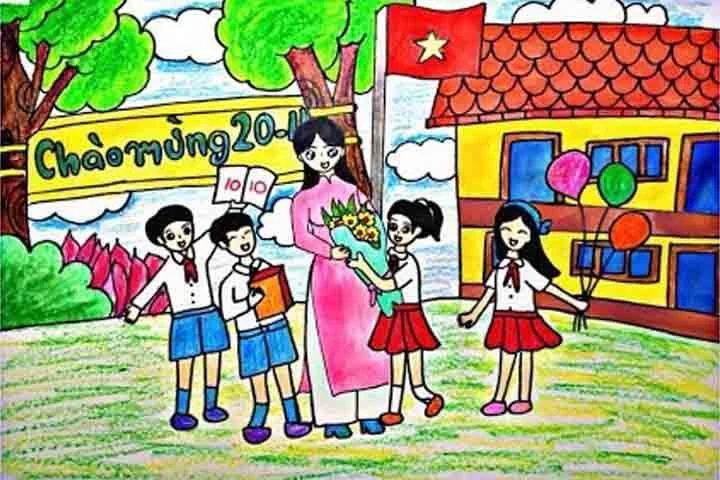 tranh vẽ 20 - 11 cô lớp em