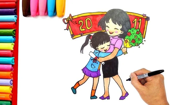 Vẽ tranh ngày nhà giáo Việt Nam 20/11 đơn giản - Vẽ tranh ngày 20/11 dễ nhất - Vẽ tranh 20-11