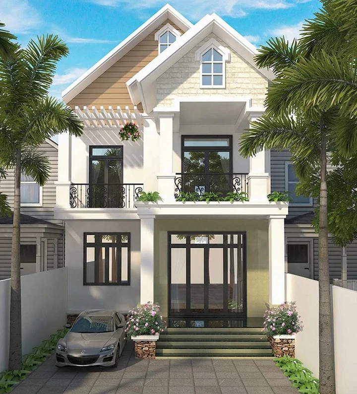 Mẫu nhà 2 tầng đẹp mái ngói phong cách truyền thống