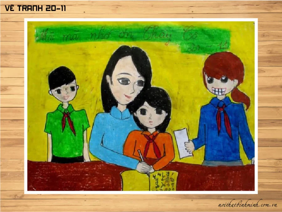 Tranh vẽ 20 11 về cô giáo và học sinh trong lớp học
